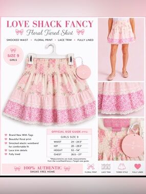 🎀 LoveShackFancy x Target Girls Floral Tiered Skirt Size 9 NWT